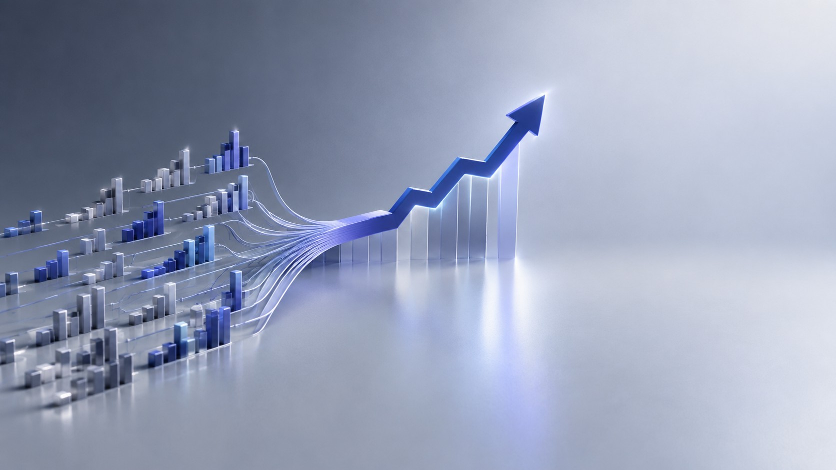 Many small bars merging into one large index line chart